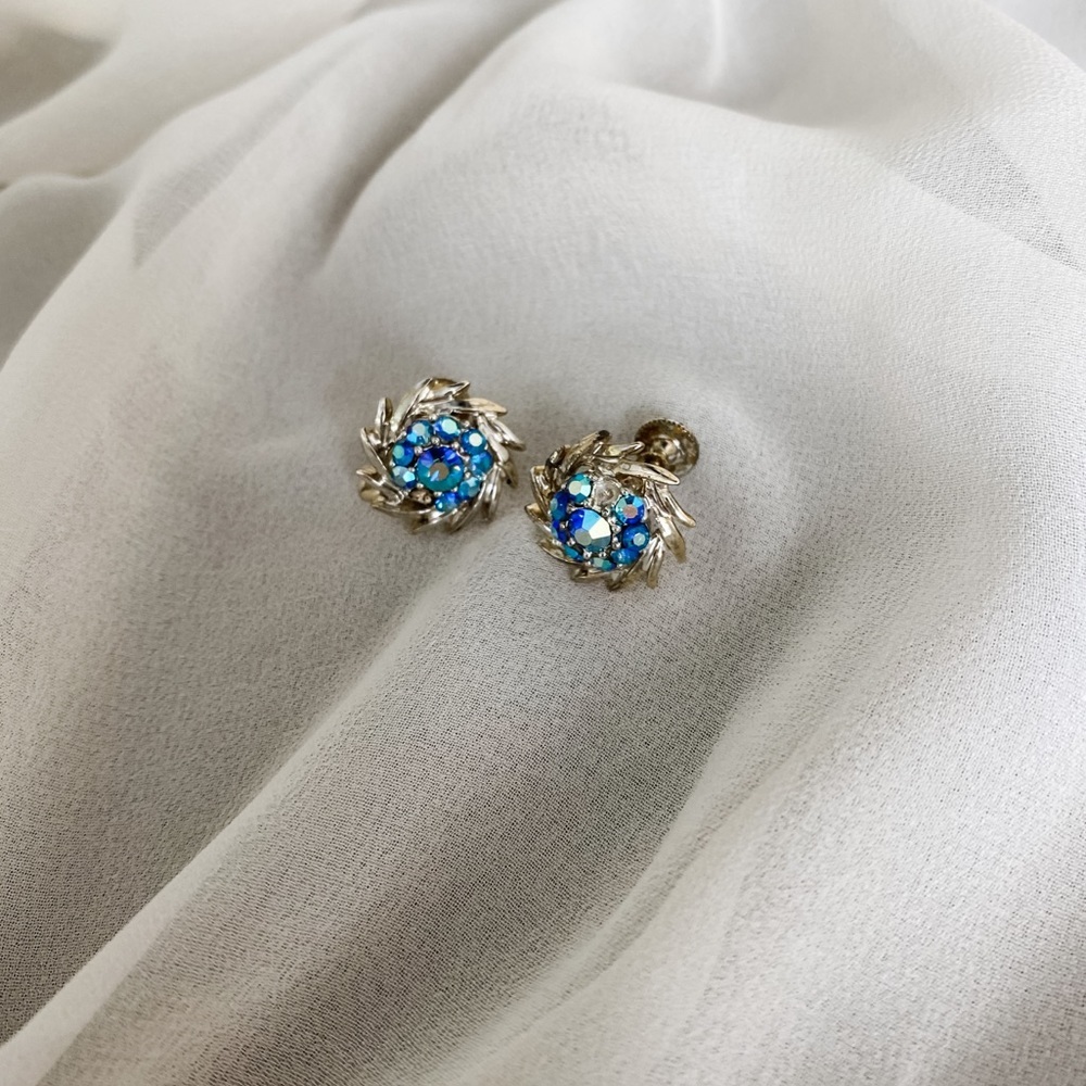 Vintage Longcraft Silver Blue Crystal Earrings